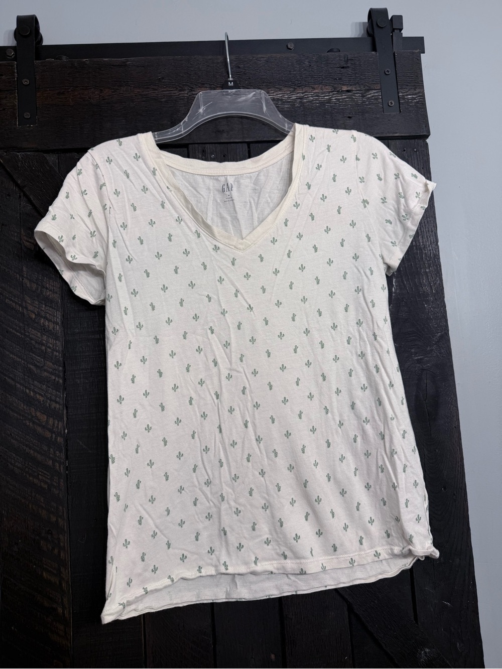 GAP V-Neck Tee with Small Green Cactus Print
